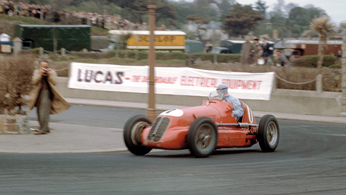 The Jersey Road Race; St. Helier, May 8, 1947. Louis Chiron in the Scuderia Milano Maserati 4CL