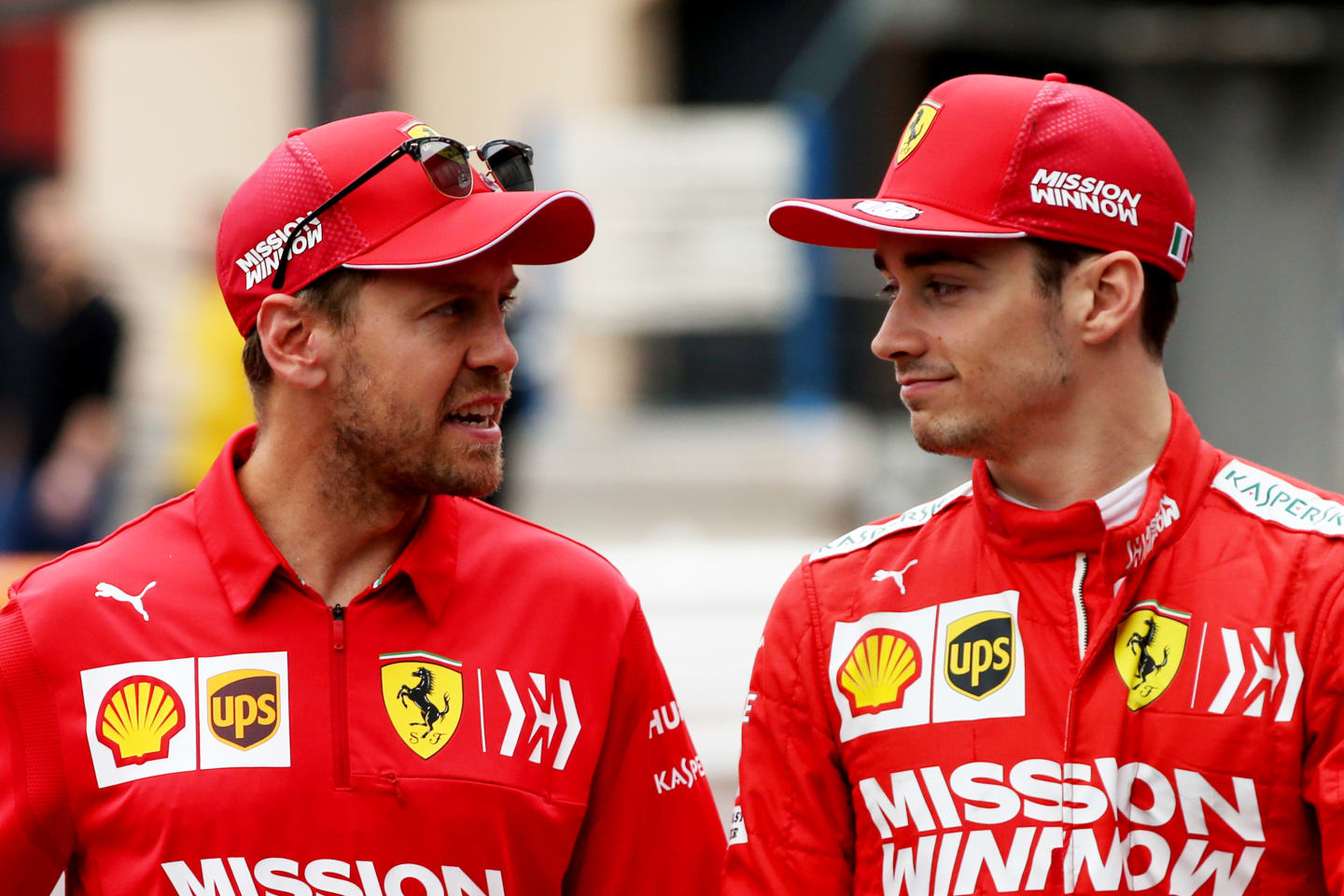 MONTE-CARLO, MONACO - MAY 23: Sebastian Vettel of Germany and Ferrari and Charles Leclerc of Monaco