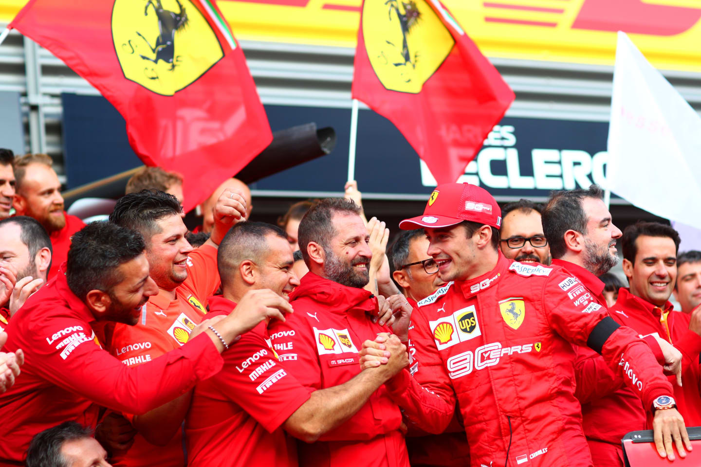 SPA, BELGIUM - SEPTEMBER 01: Race winner Charles Leclerc of Monaco and Ferrari celebrates with his