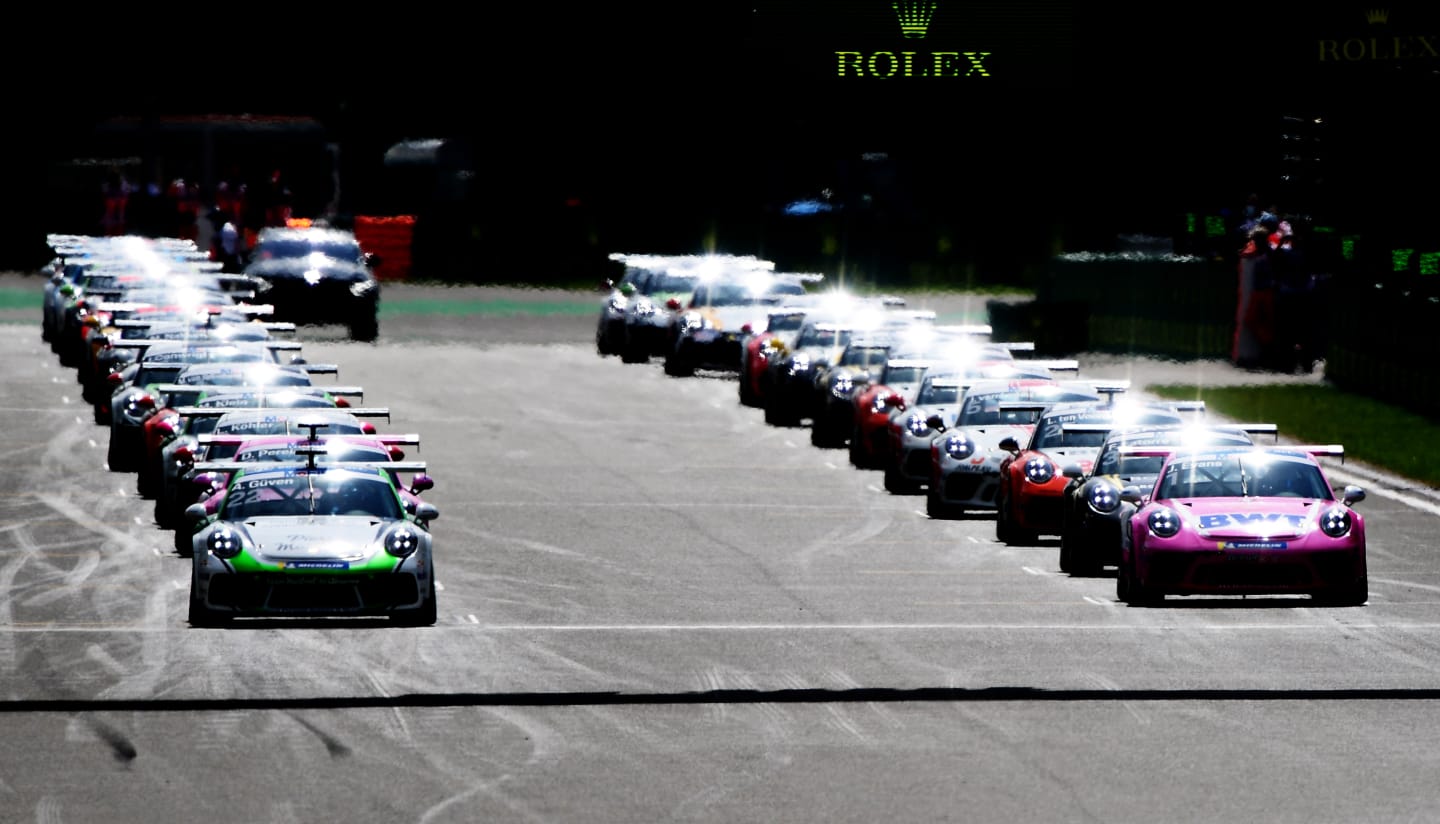 SPA, BELGIUM - AUGUST 30: A general view of the grid at the start of the race during the Porsche