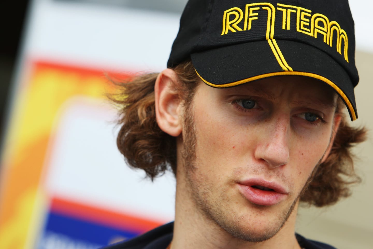 SAO PAULO, BRAZIL - OCTOBER 15:  Romain Grosjean of France and Renault is interviewed in the