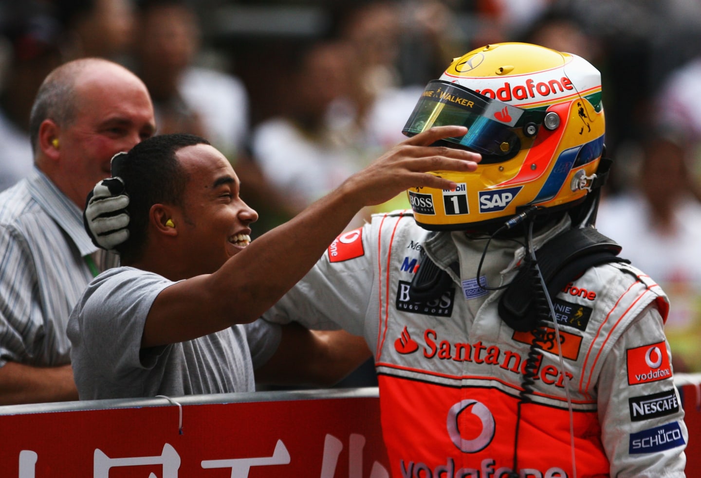 SHANGHAI, CHINA - OCTOBER 19:  Lewis Hamilton of Great Britain and McLaren Mercedes celebrates in