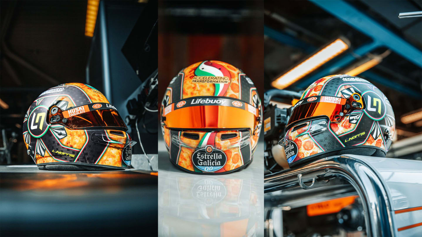 Lando Norris's pizza-themed helmet for Monza