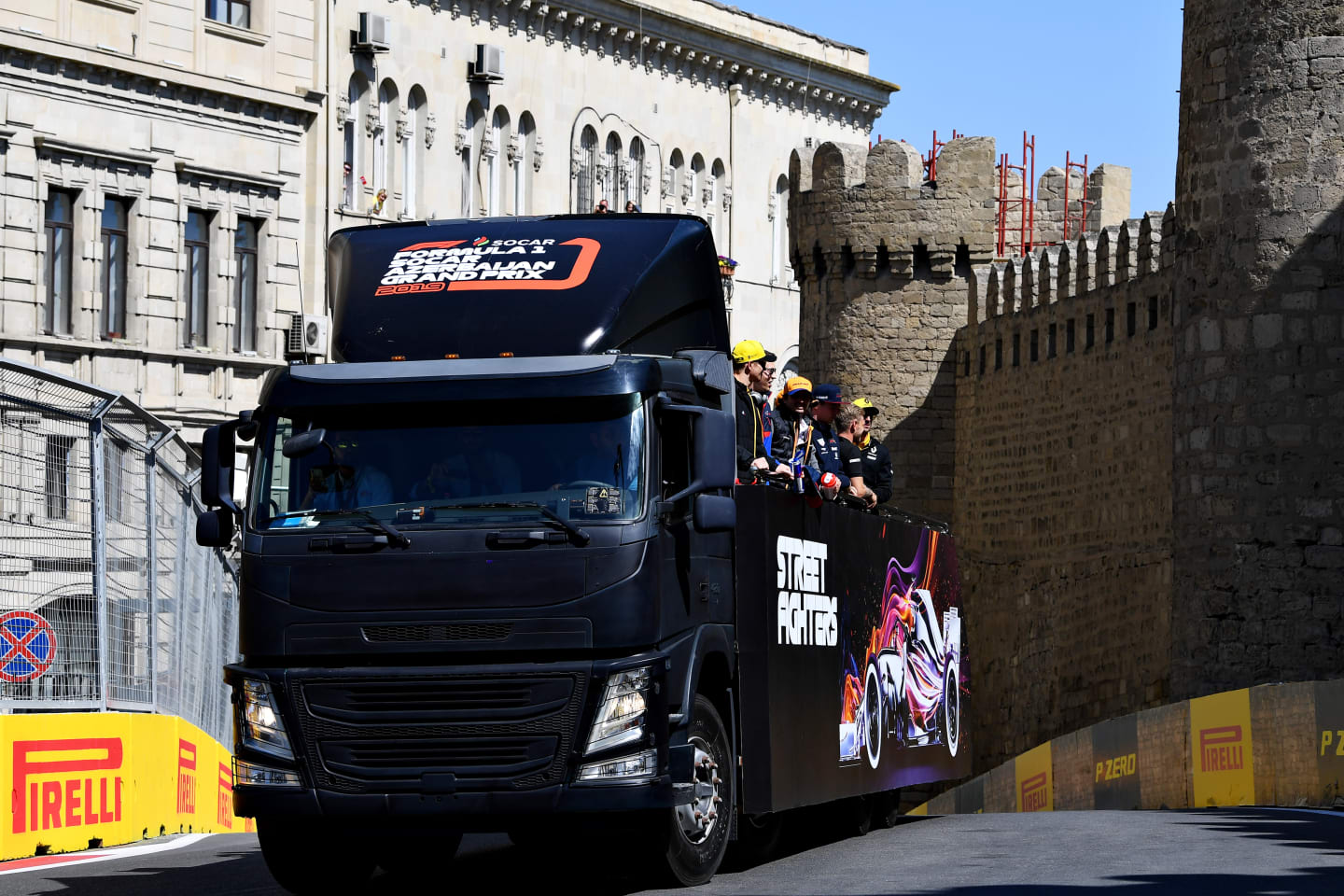 BAKU, AZERBAIJAN - APRIL 28: A general view of the drivers parade truck before the F1 Grand Prix of