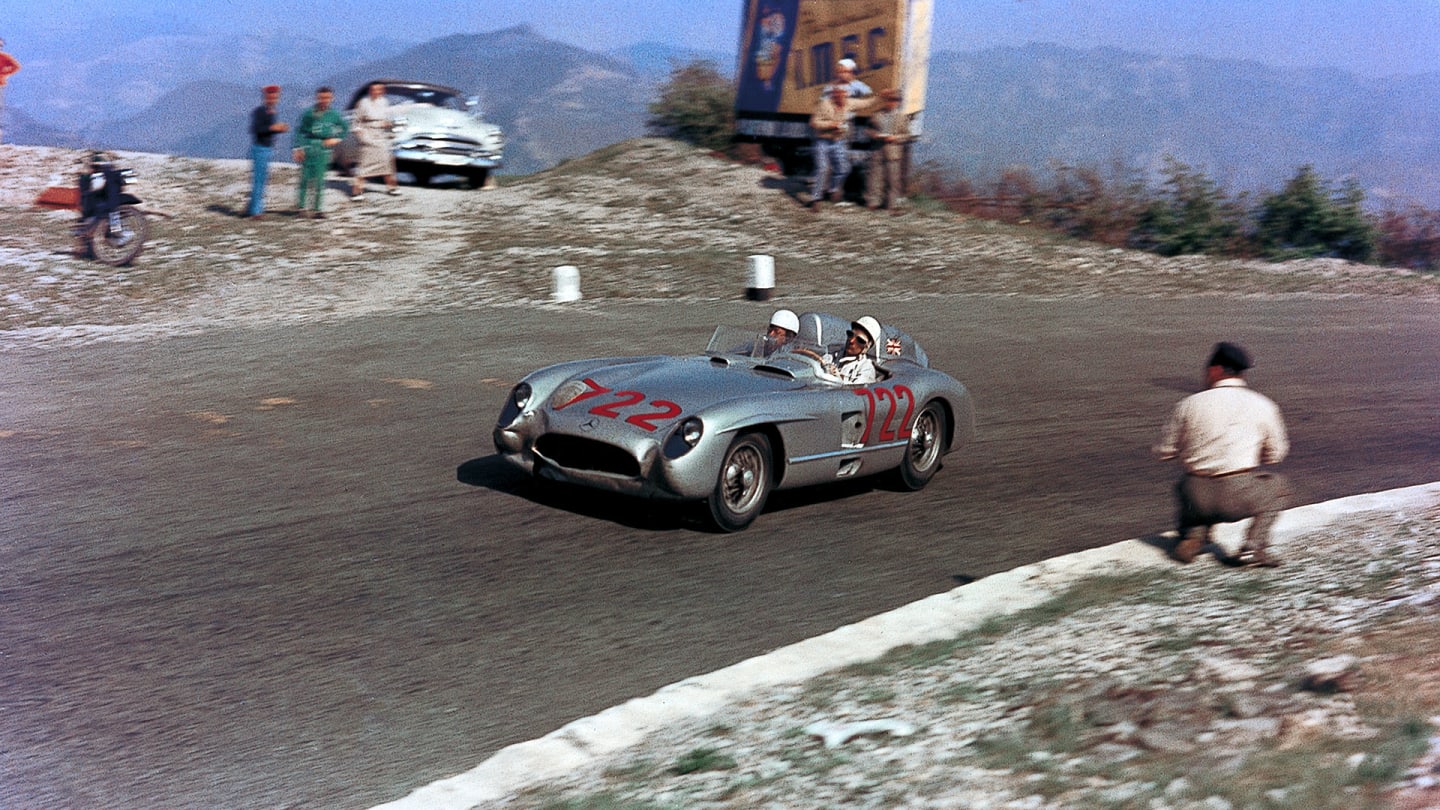 The Mille Miglia; May 1, 1955. A famous Yves Debraine color photo of Stirling Moss and Denis