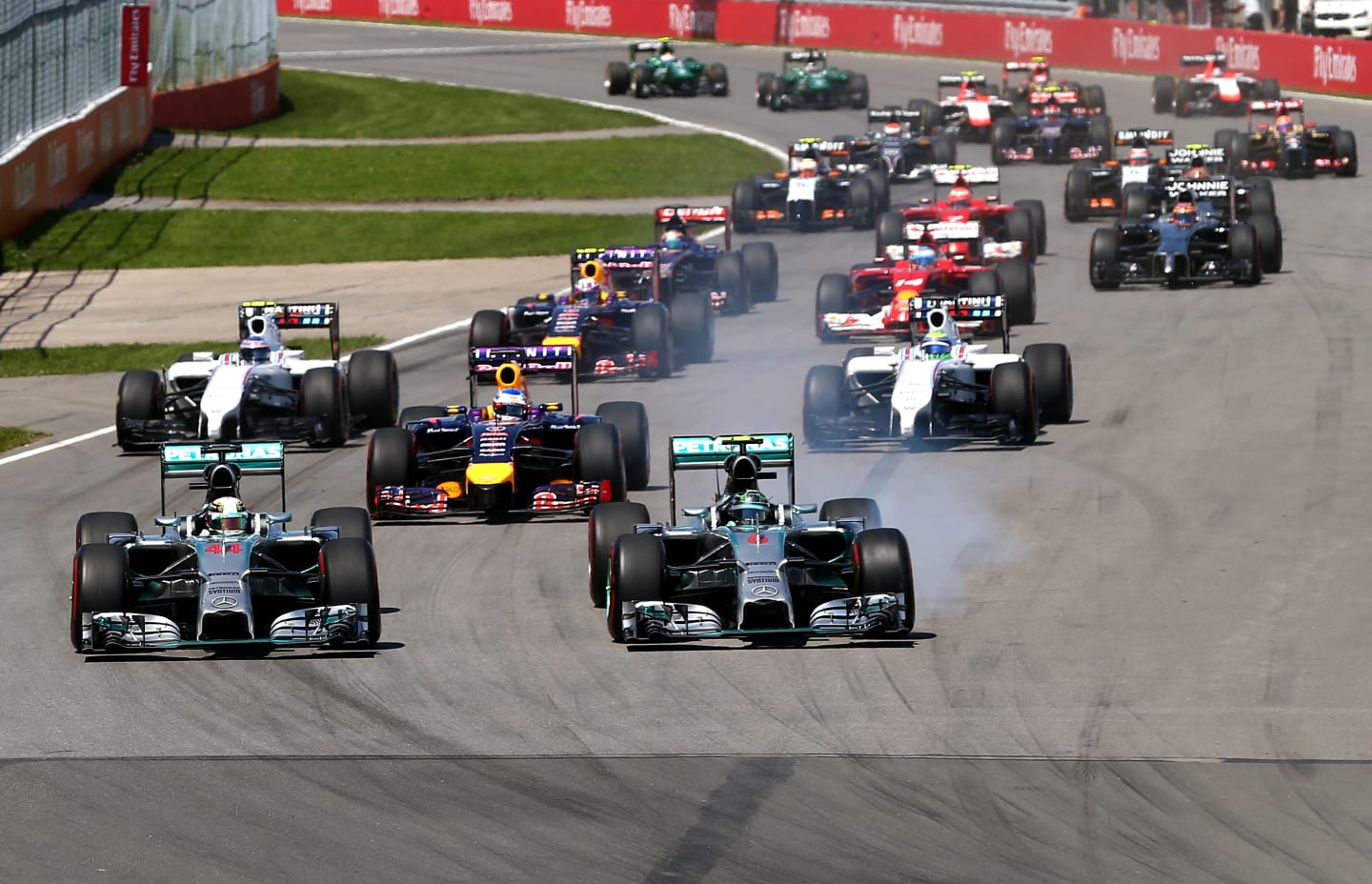 MONTREAL, QC - JUNE 08: Nico Rosberg (R) of Germany and Mercedes GP leads teammate Lewis Hamilton