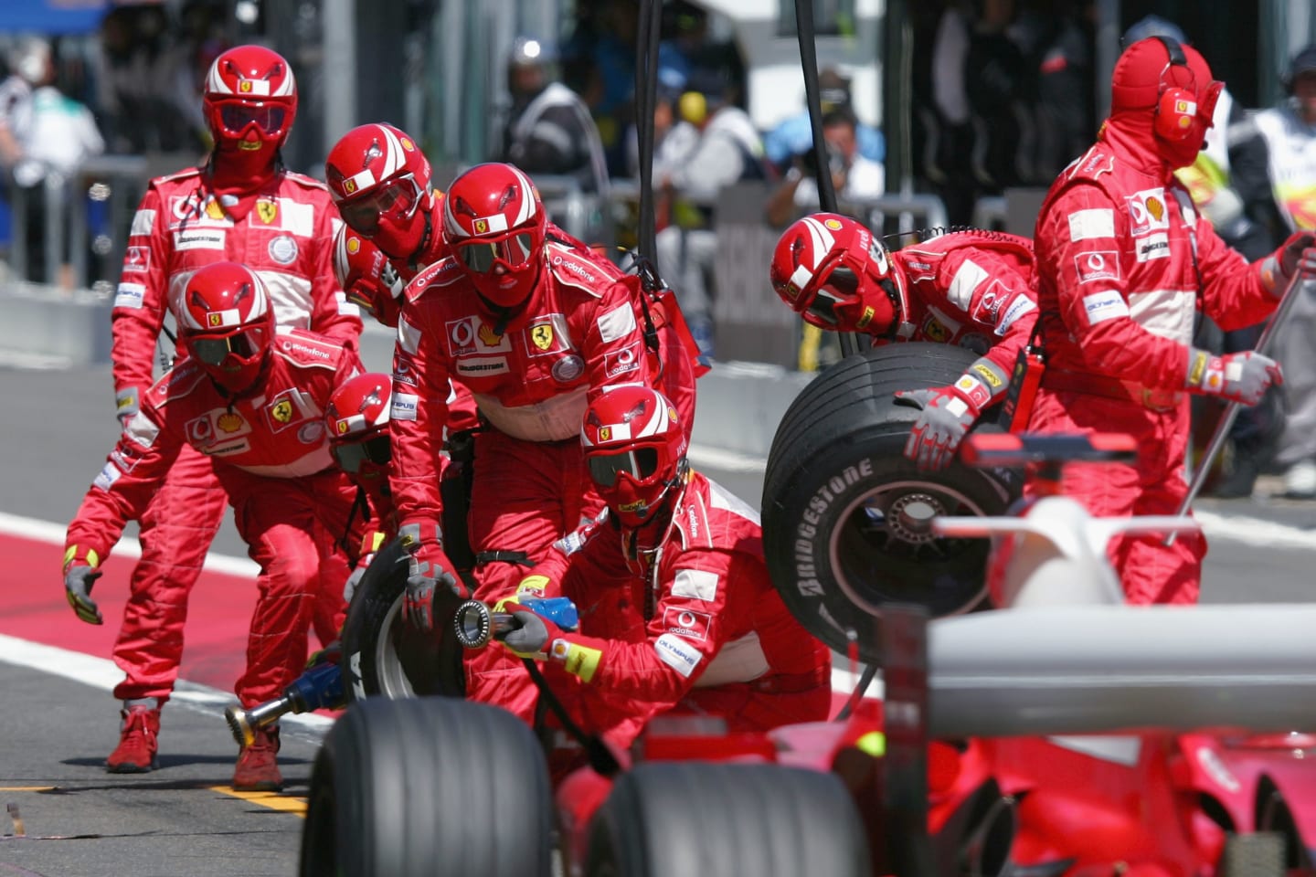 MAGNY-COURS, FRANCE - JULY 4: Michael Schumacher of Germany and Ferrari makes his final pit-stop