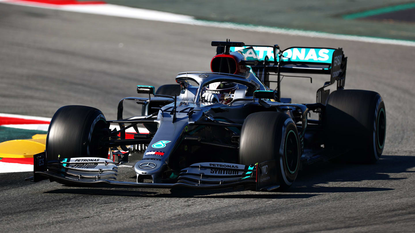 Lewis Hamilton driving the W11 at 2020 pre-season testing in