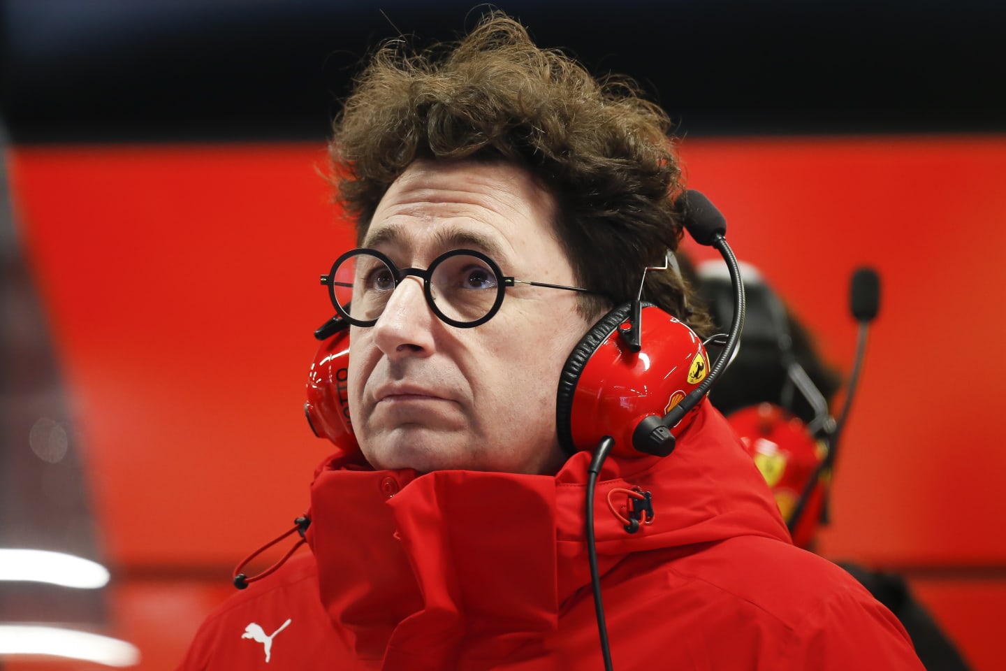 BARCELONA, SPAIN - FEBRUARY 20: Mattia Binotto of Scuderia Ferrari follows the session during day