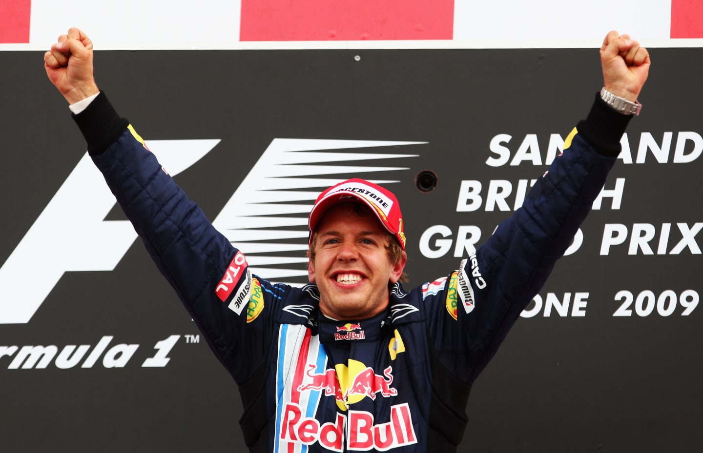 NORTHAMPTON, UNITED KINGDOM - JUNE 21:  Sebastian Vettel of Germany and Red Bull Racing celebrates