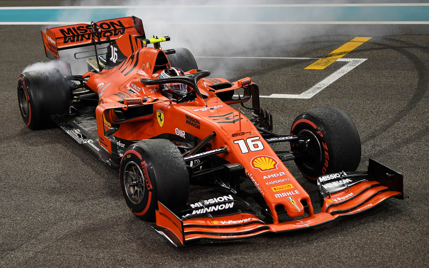 ABU DHABI, UNITED ARAB EMIRATES - DECEMBER 01: Third placed Charles Leclerc of Monaco driving the