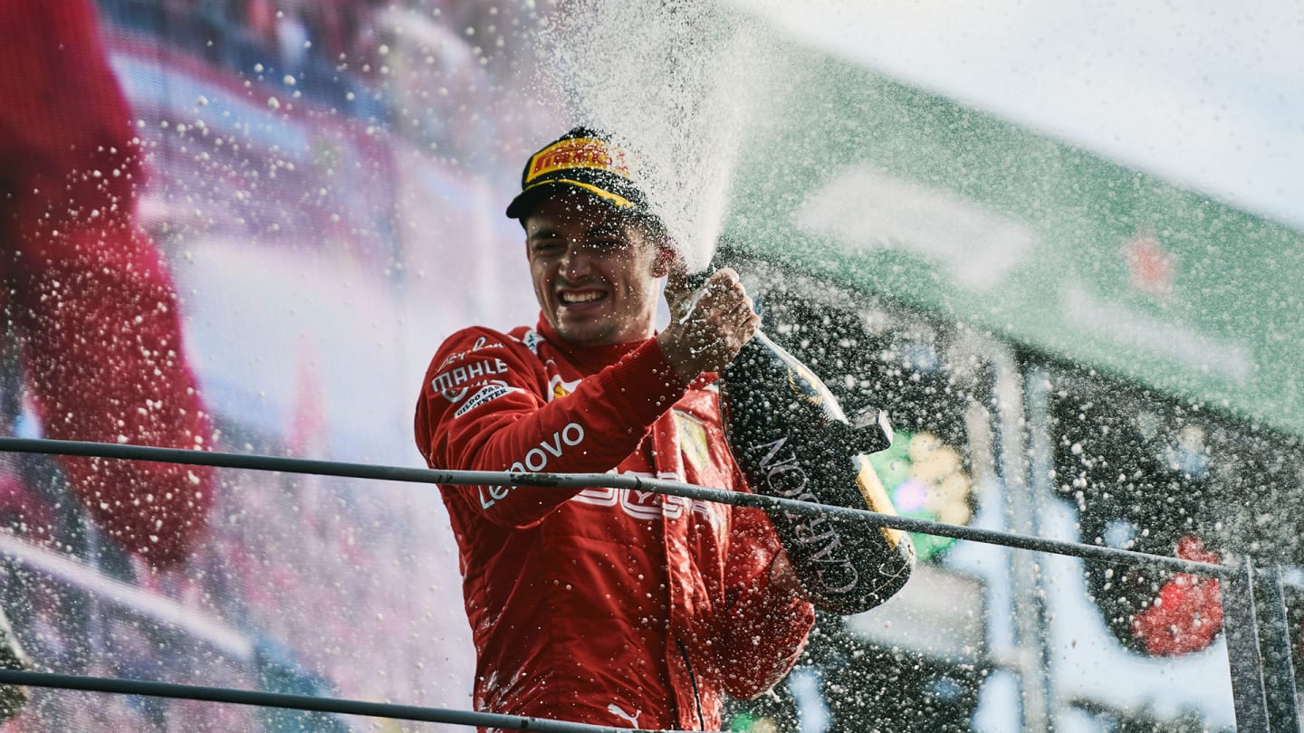 MONZA, ITALY - SEPTEMBER 08: Charles Leclerc of Monaco and Scuderia Ferrari celebrates on the