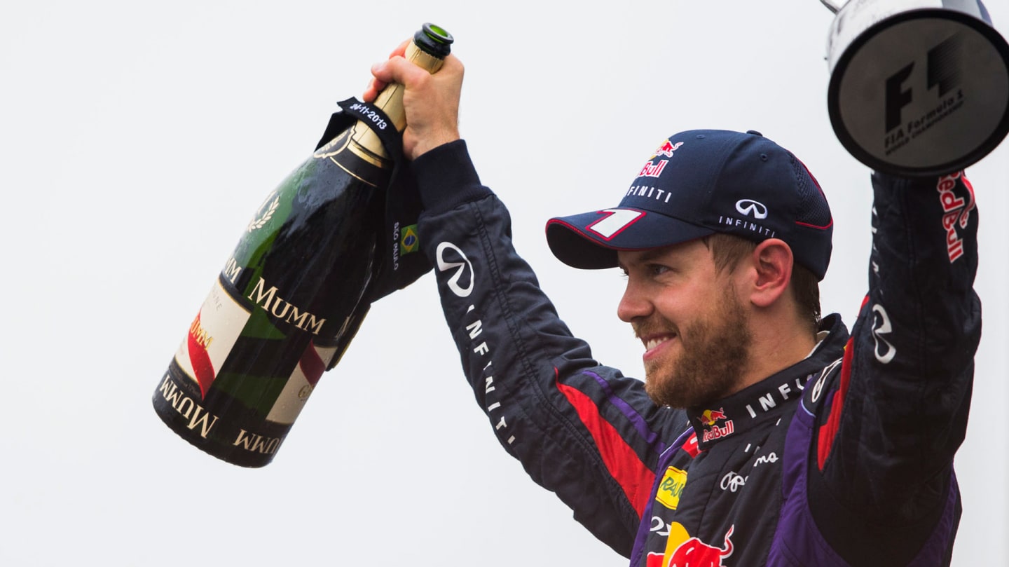 SAO PAULO, BRAZIL - NOVEMBER 24:  Sebastian Vettel of Germany and Red Bull during the Brazilian