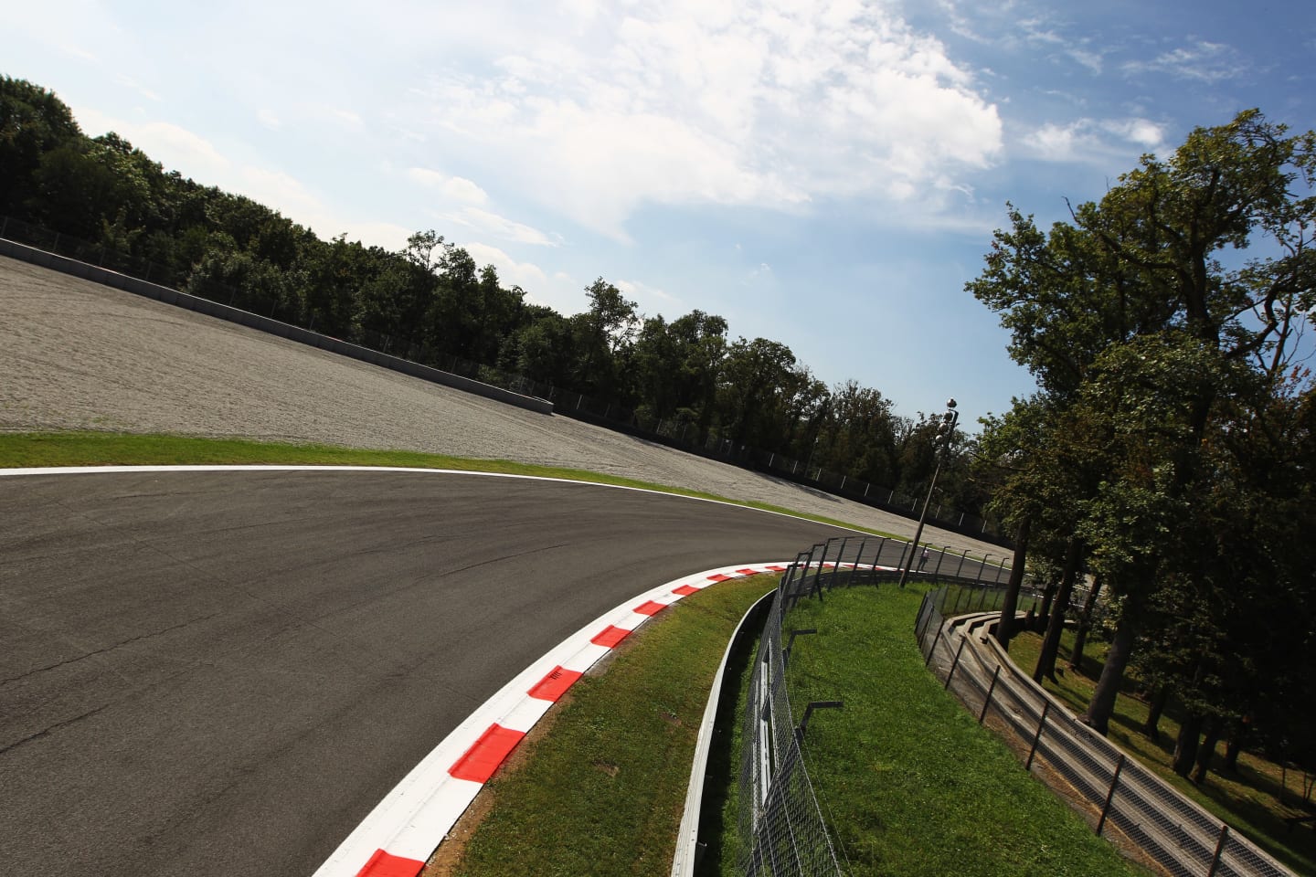 MONZA, ITALY - SEPTEMBER 09:  General view of the Parabolica corner during previews to the Italian