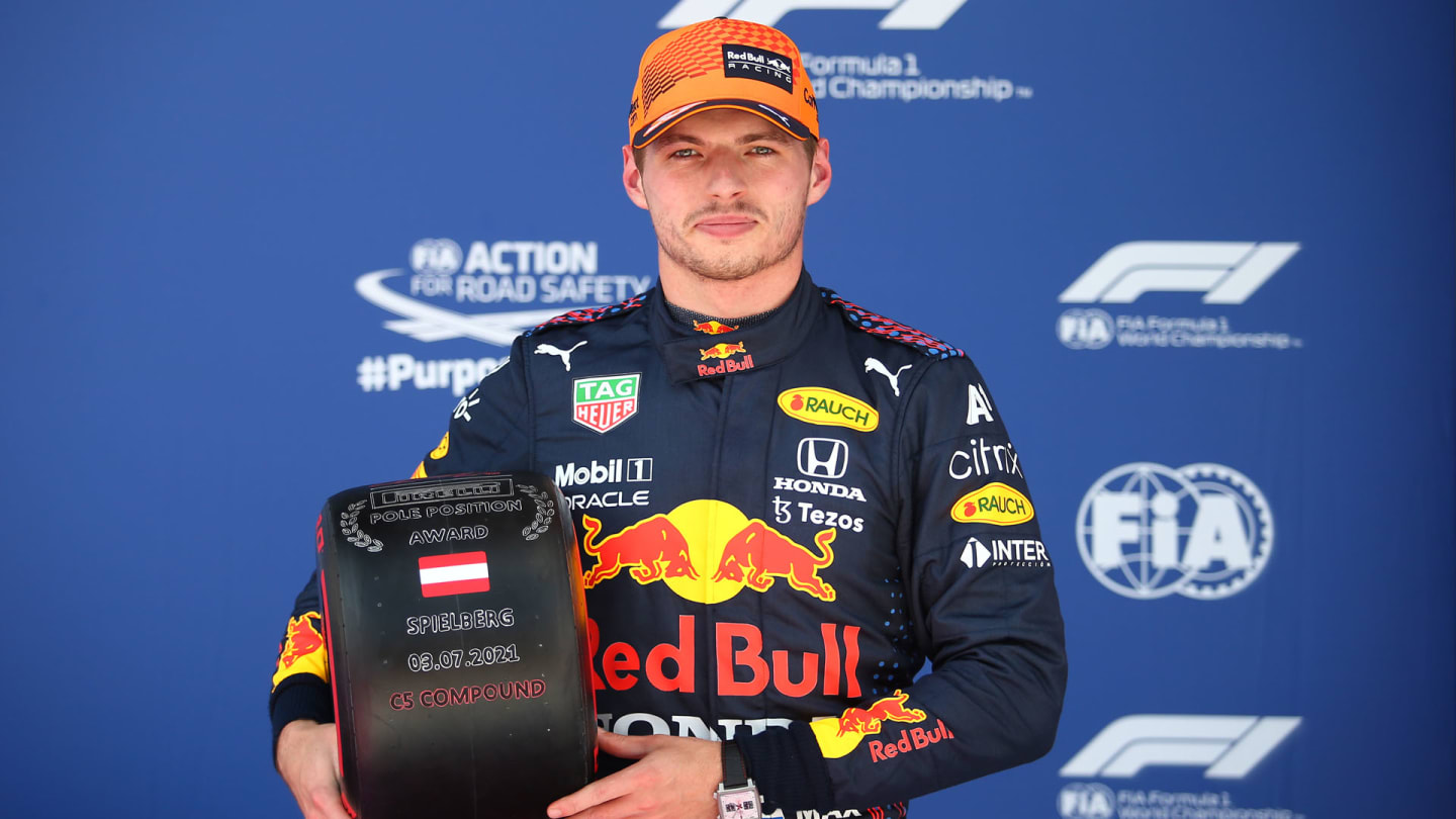 RED BULL RING, AUSTRIA - JULY 03: Pole man Max Verstappen, Red Bull Racing, with his Pirelli Pole
