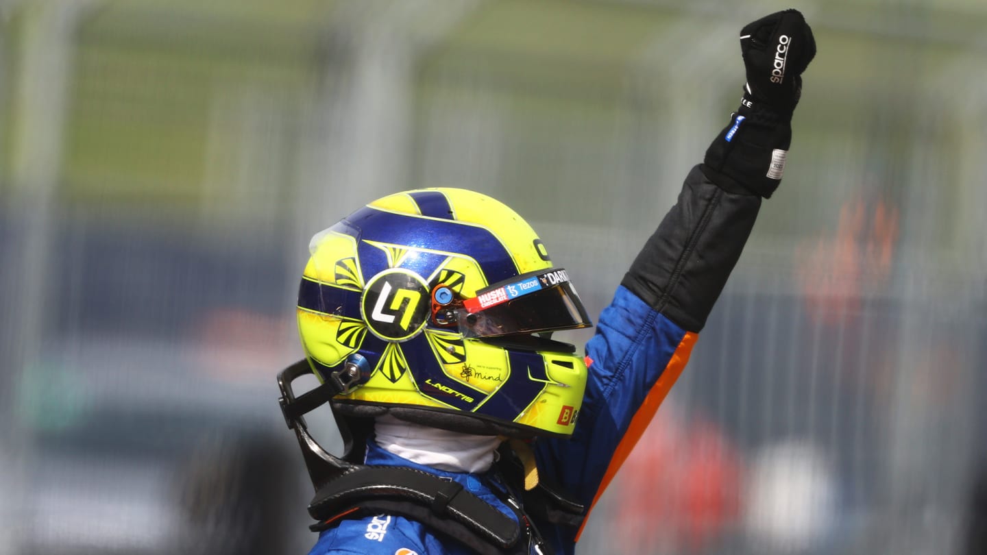 SPIELBERG, AUSTRIA - JULY 04: Third placed Lando Norris of Great Britain and McLaren F1 celebrates