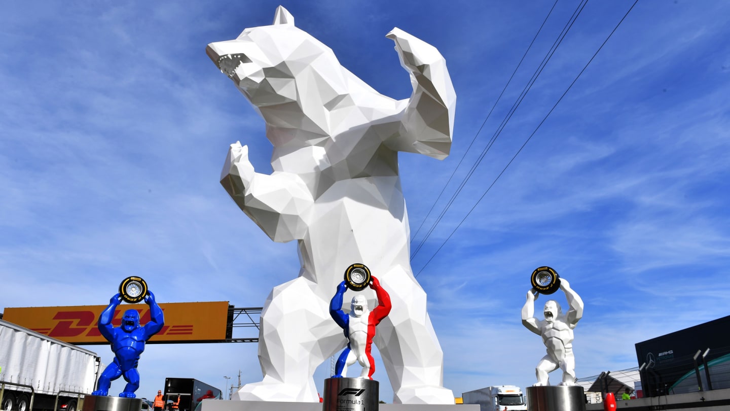 CIRCUIT PAUL RICARD, FRANCE - JUNE 23: The Mercedes trophy haul with the Bear sculpture at the