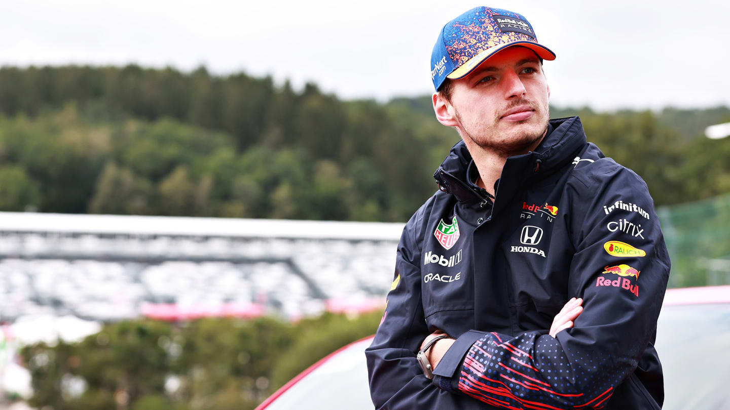 SPA, BELGIUM - AUGUST 26: Max Verstappen of Netherlands and Red Bull Racing looks on in the Paddock