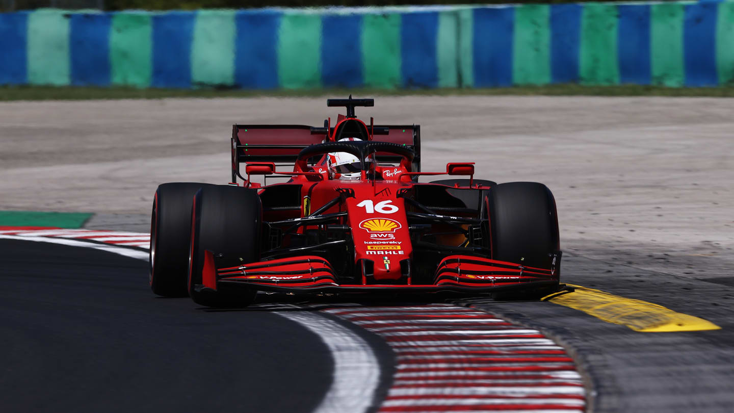 BUDAPEST, HUNGARY - JULY 30: Charles Leclerc of Monaco driving the (16) Scuderia Ferrari SF21 during practice ahead of the F1 Grand Prix of Hungary at Hungaroring on July 30, 2021 in Budapest, Hungary. (Photo by Lars Baron/Getty Images)
