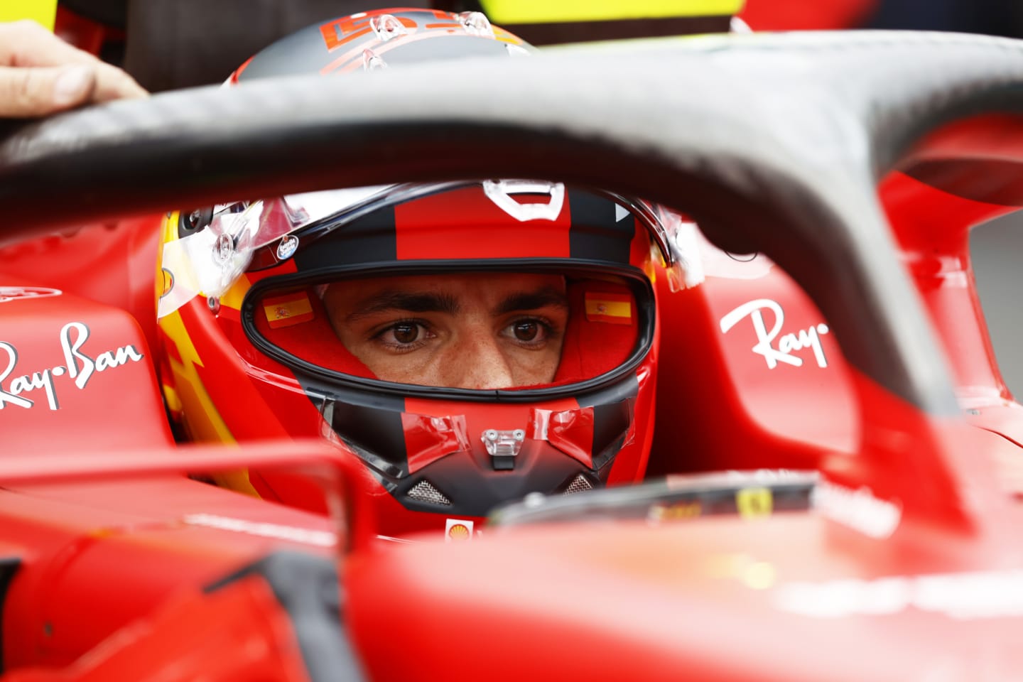 BUDAPEST, HUNGARY - AUGUST 01: Carlos Sainz of Spain and Ferrari prepares to drive on the grid