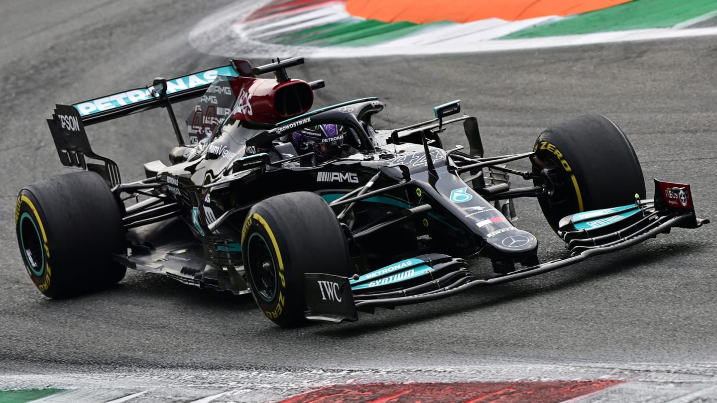 Mercedes' British driver Lewis Hamilton drives during the first practice session at the Autodromo