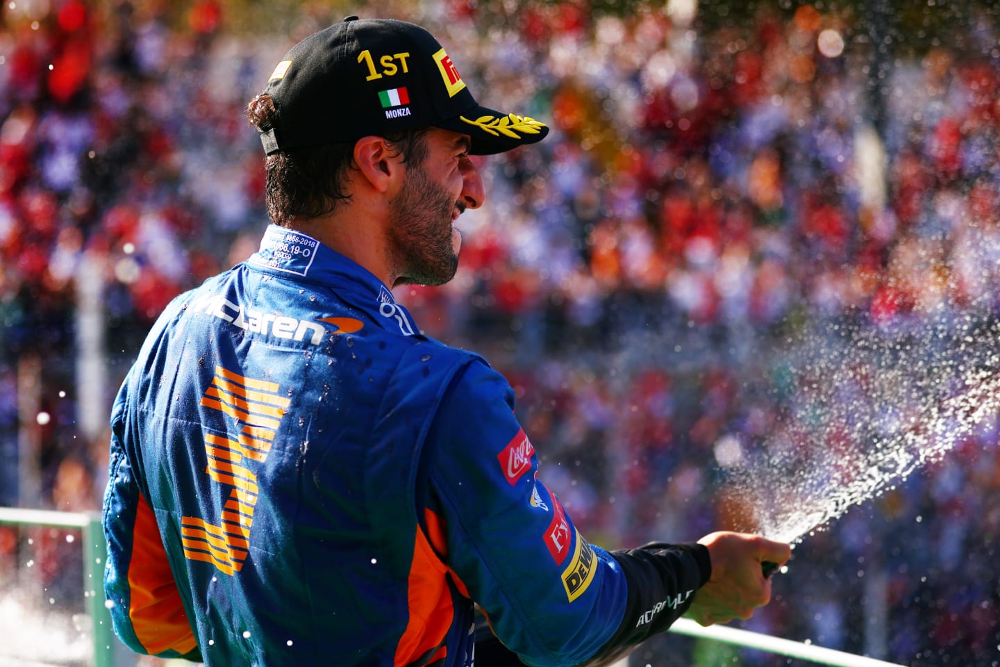 MONZA, ITALY - SEPTEMBER 12:  Daniel Ricciardo of Australia and McLaren celebrates on the podium