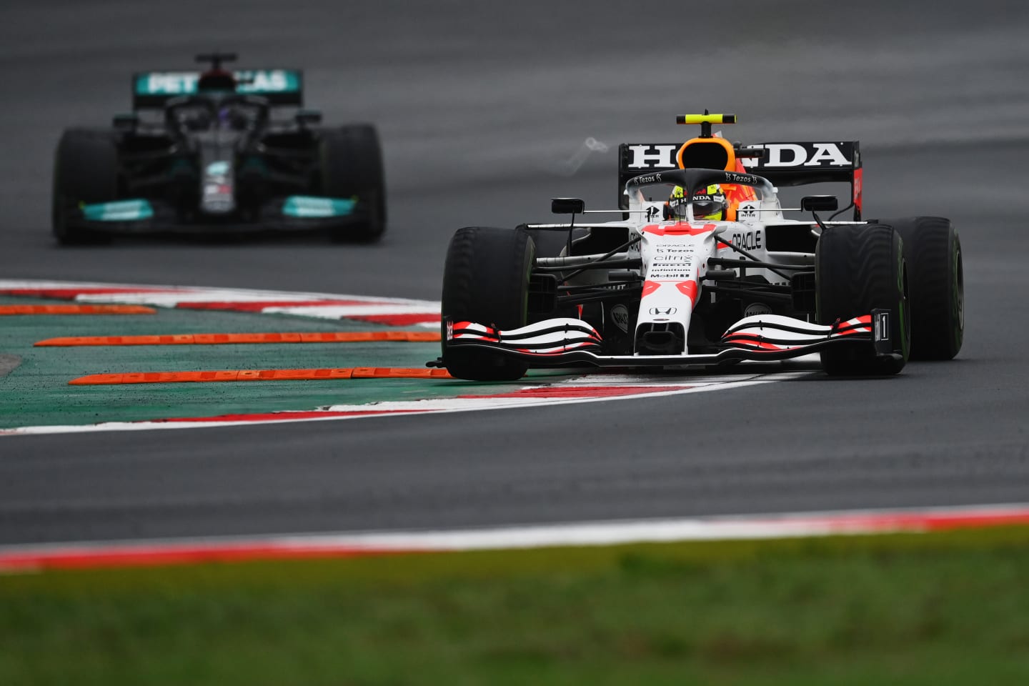 ISTANBUL, TURKEY - OCTOBER 10: Sergio Perez of Mexico driving the (11) Red Bull Racing RB16B Honda