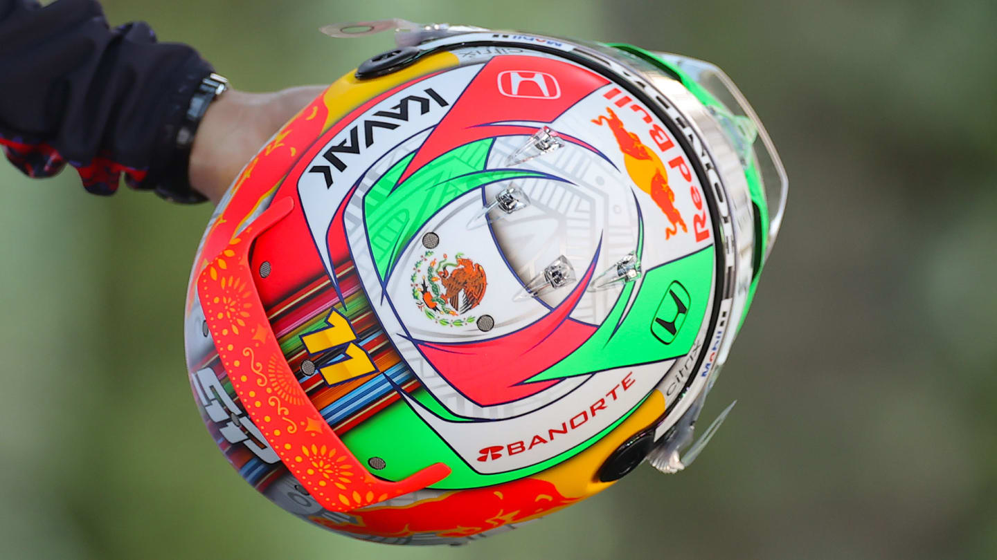 The top of Sergio Perez's special helmet design