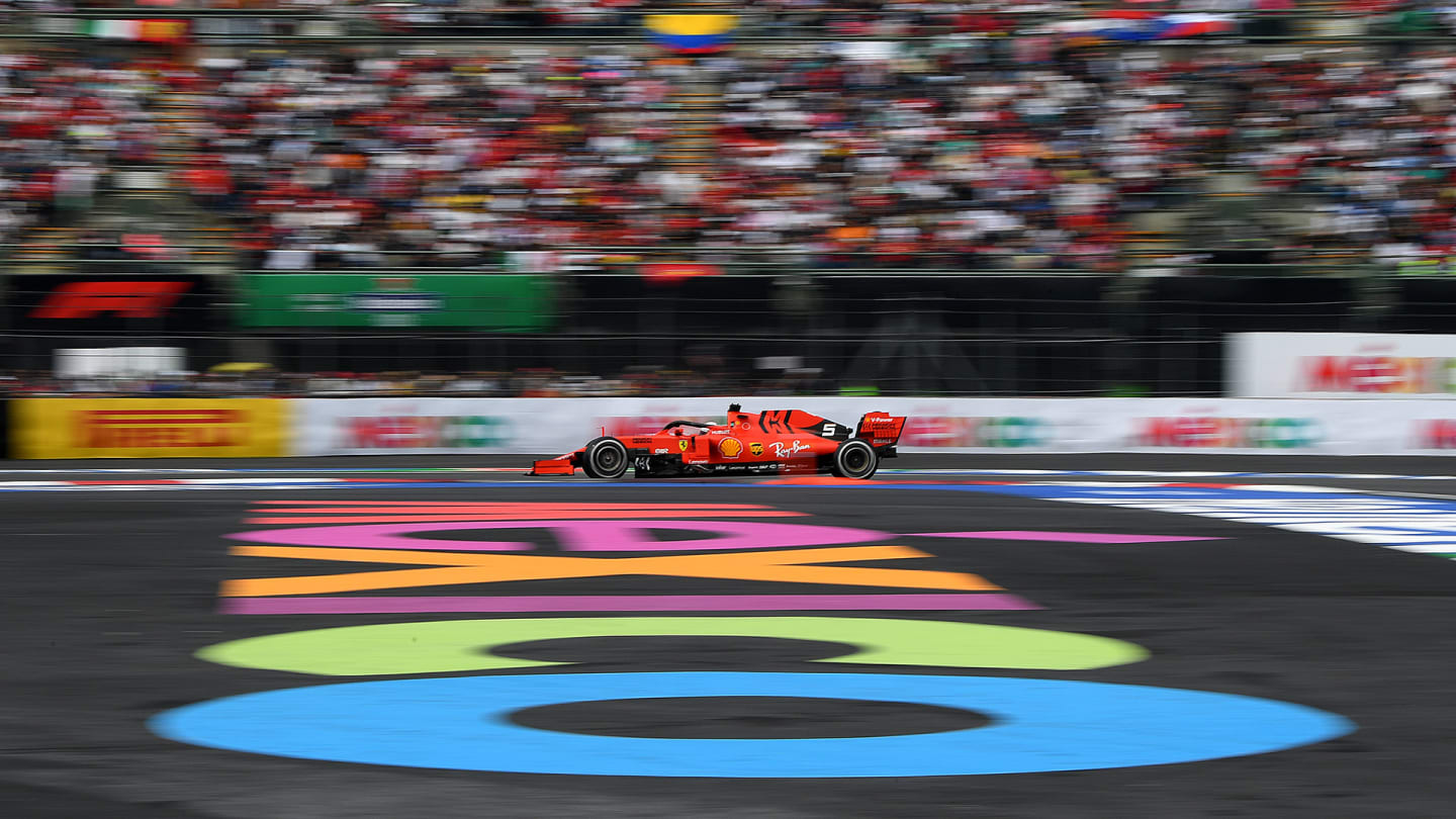 MEXICO CITY, MEXICO - OCTOBER 27: Sebastian Vettel of Germany driving the (5) Scuderia Ferrari SF90