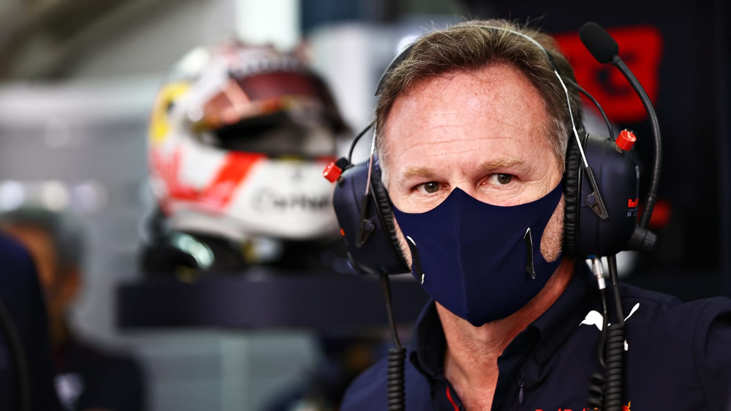 DOHA, QATAR - NOVEMBER 20: Red Bull Racing Team Principal Christian Horner looks on in the garage