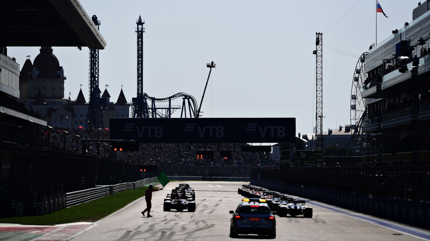 SOCHI, RUSSIA - SEPTEMBER 27: A general view at the start during the F1 Grand Prix of Russia at