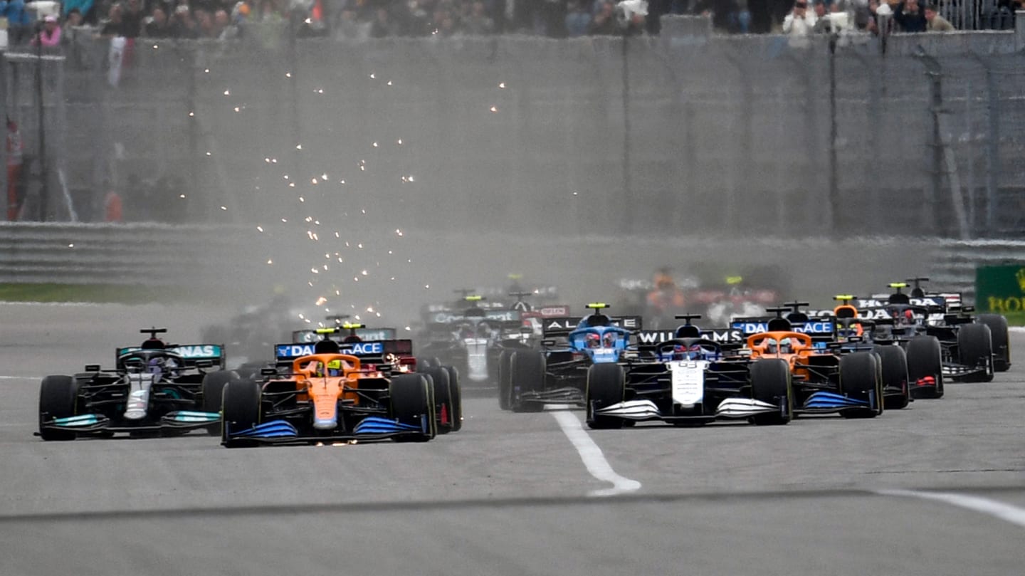 Drivers take the start of the Formula One Russian Grand Prix at the Sochi Autodrom circuit in Sochi