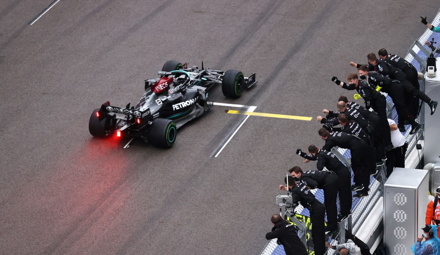 SOCHI, RUSSIA - SEPTEMBER 26: Race winner Lewis Hamilton of Great Britain driving the (44) Mercedes