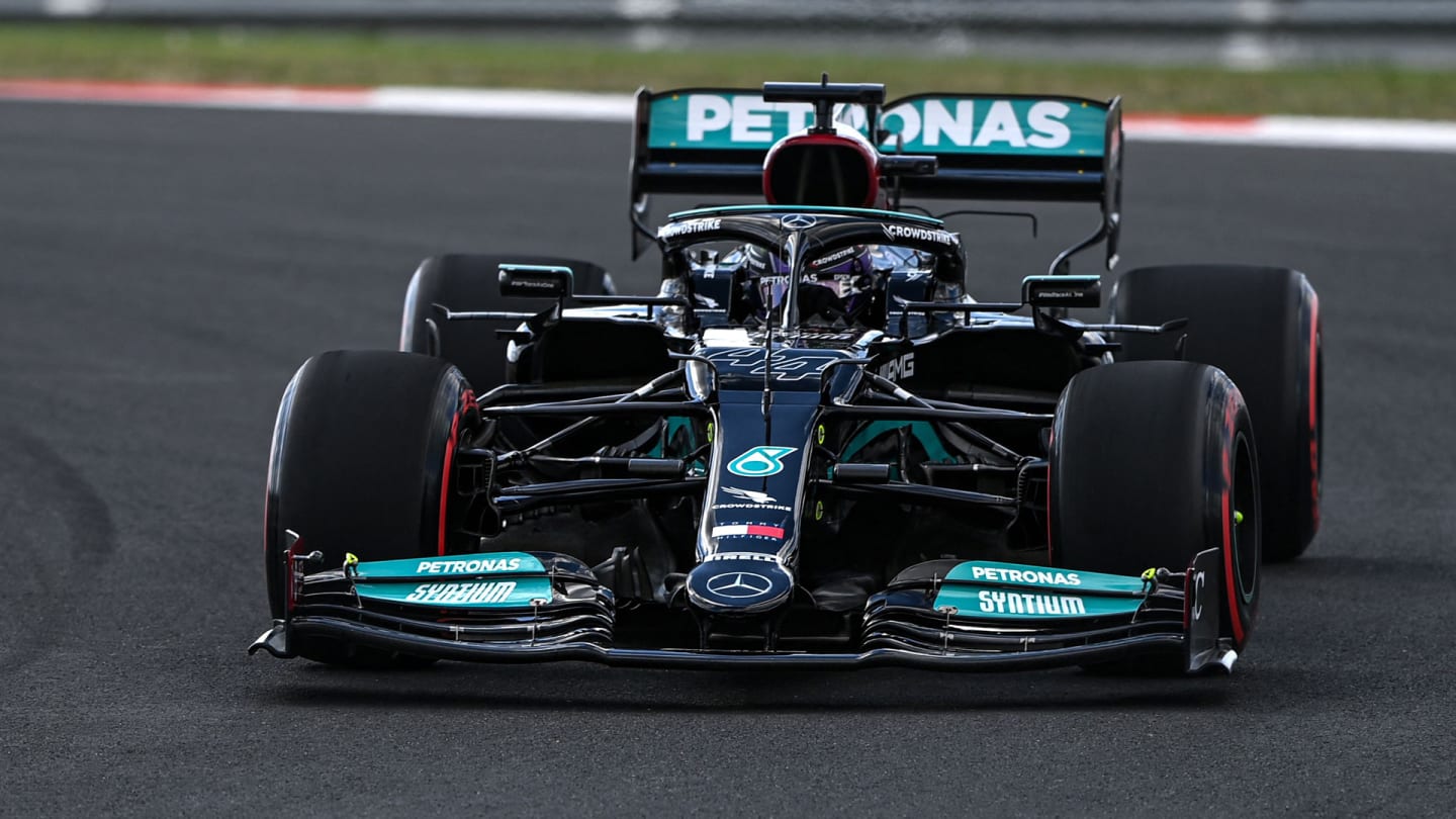 Mercedes' British driver Lewis Hamilton drives during a practice session at the Intercity Istanbul