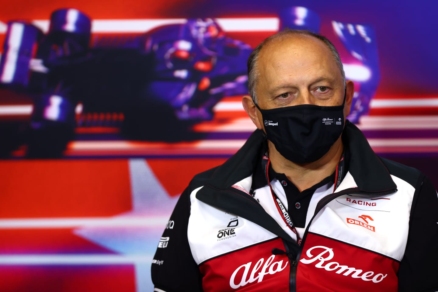 ISTANBUL, TURKEY - OCTOBER 08: Alfa Romeo Racing Team Principal Frederic Vasseur talks in the Team Principals Press Conference during practice ahead of the F1 Grand Prix of Turkey at Intercity Istanbul Park on October 08, 2021 in Istanbul, Turkey. (Photo by Dan Istitene/Getty Images)