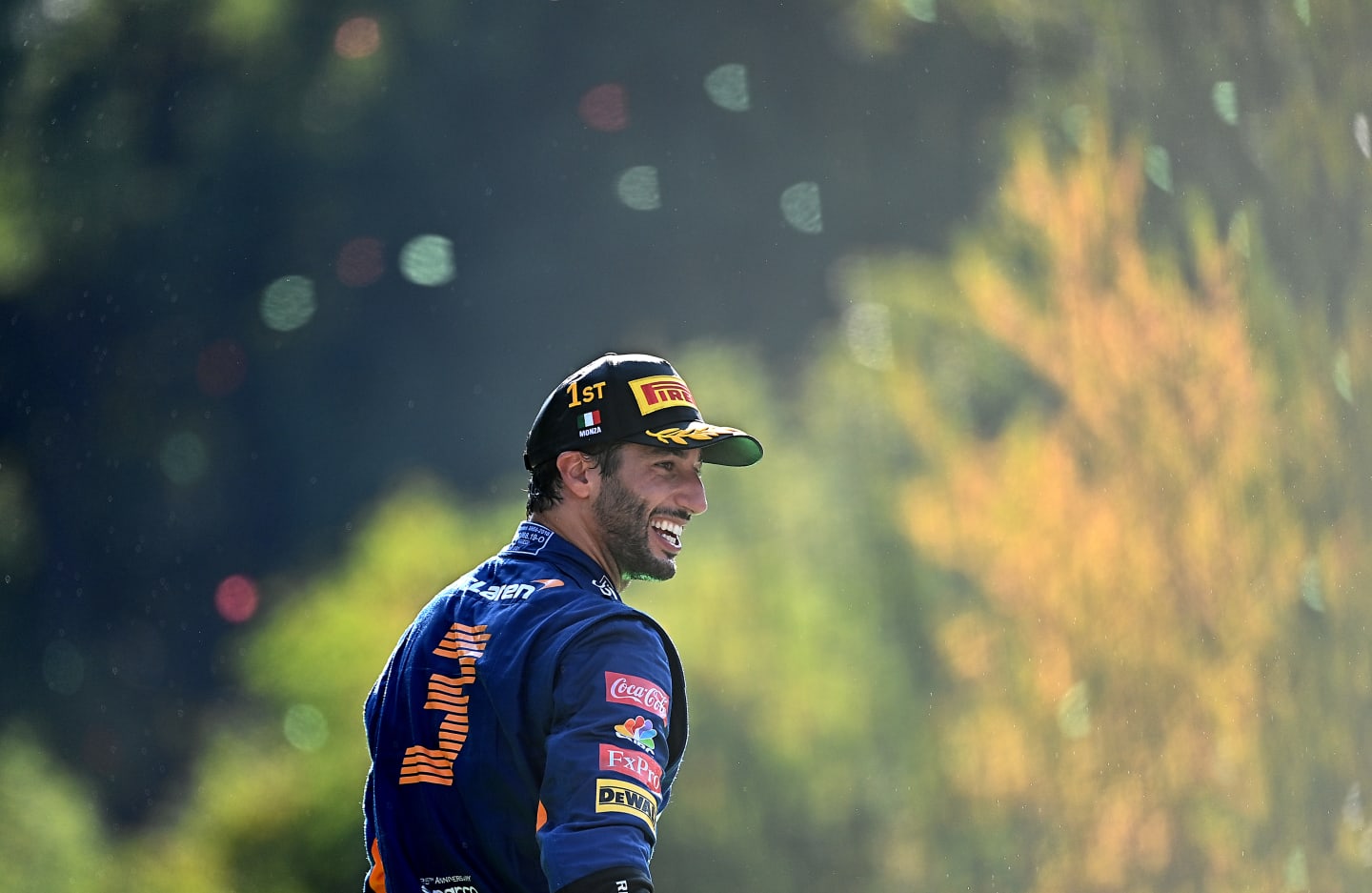 MONZA, ITALY - SEPTEMBER 12: Race winner Daniel Ricciardo of Australia and McLaren F1 celebrates on
