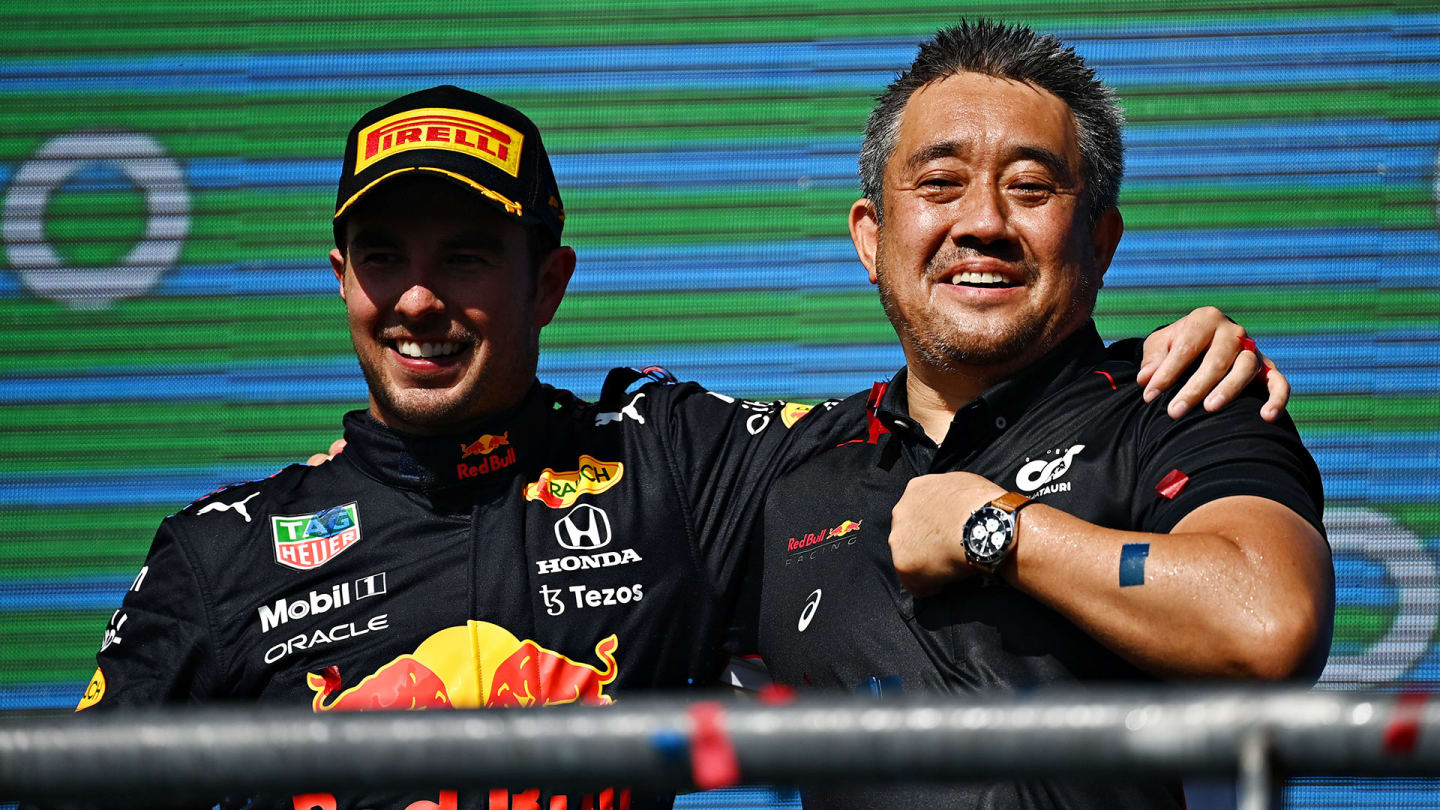AUSTIN, TEXAS - OCTOBER 24: Third placed Sergio Perez of Mexico and Red Bull Racing and Masashi