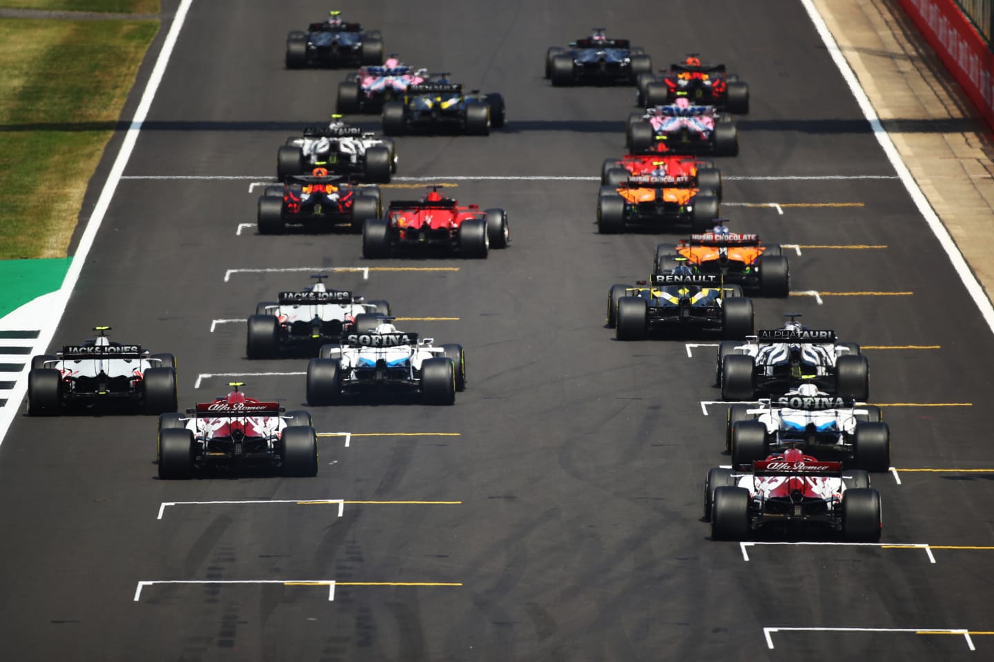 NORTHAMPTON, ENGLAND - AUGUST 09: A general view of the grid at the start of the race during the F1