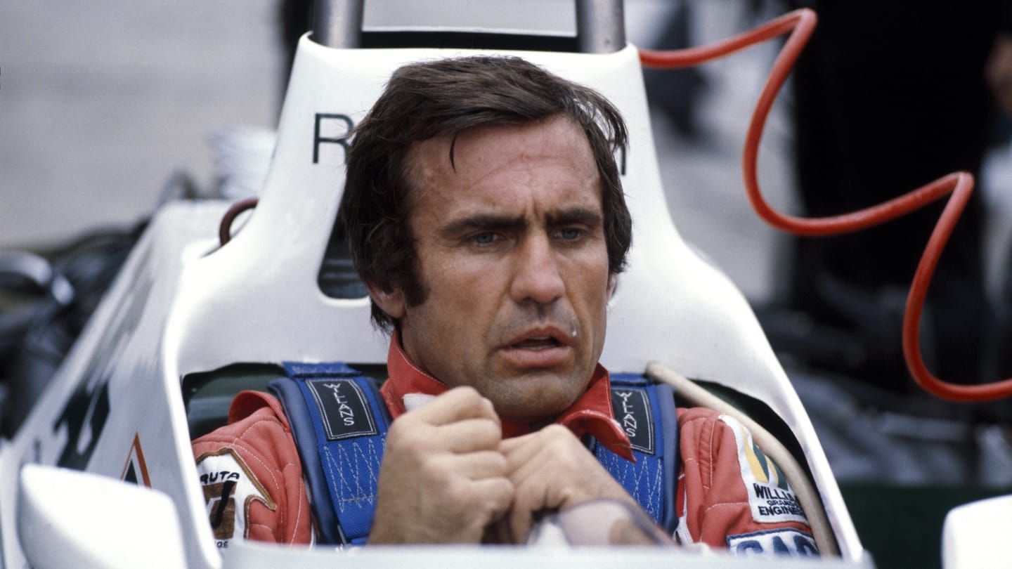 Carlos Reutemann, 1980. In the driving seat of a Williams racing car. He drove for Brabham,