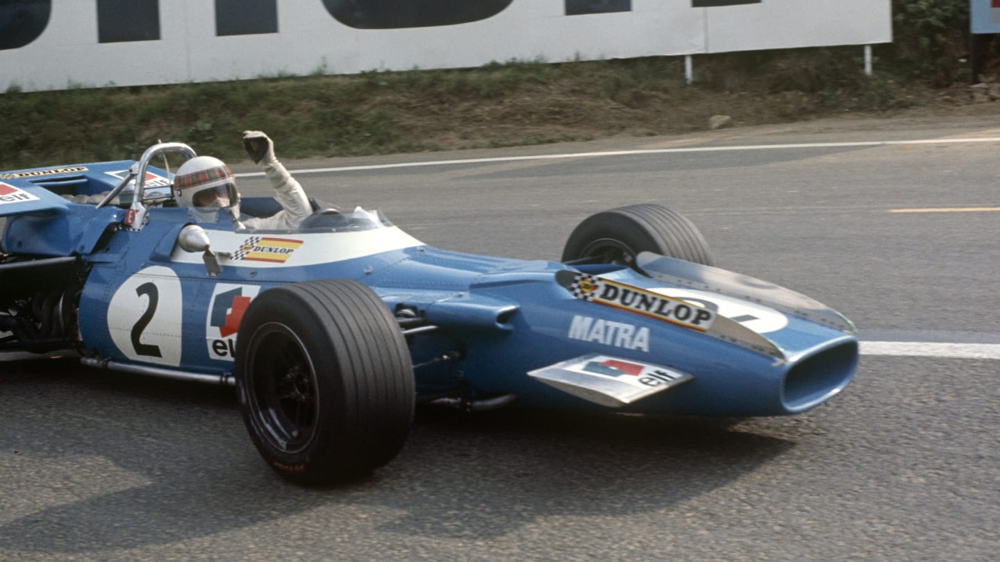 1969 Jackie Stewart driving a Matra MS80 at Clermont Ferrand, French GP, 1st. (Photo by: GP