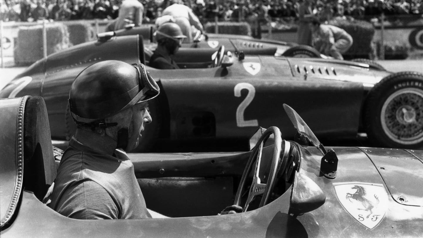 Juan Manuel Fangio, PeterCollins, Ferrari D50, Grand Prix of Germany, Nurburgring, 05 August 1956.