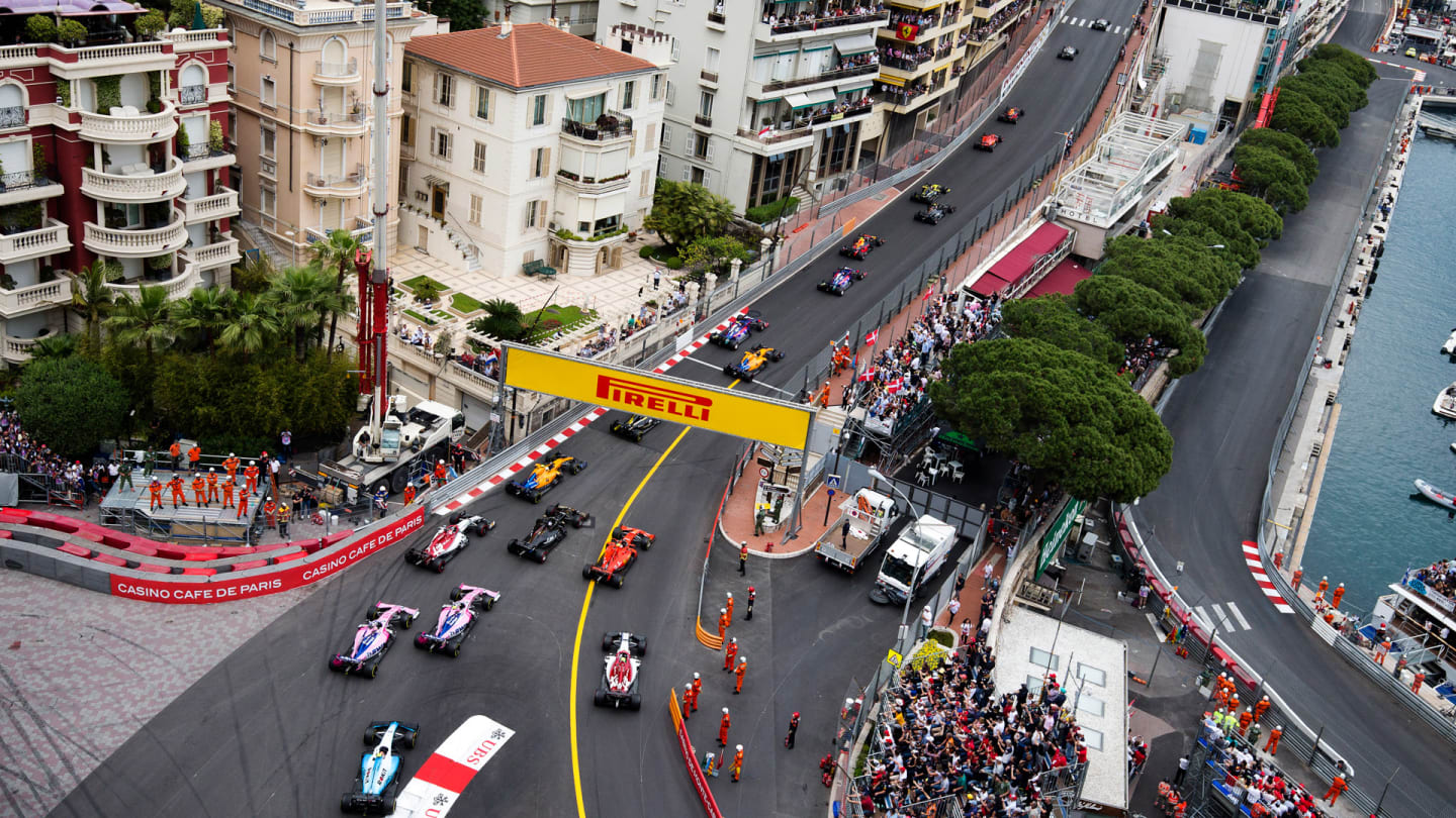 Lewis Hamilton (GBR) Mercedes AMG F1 W10 leads at the start of the