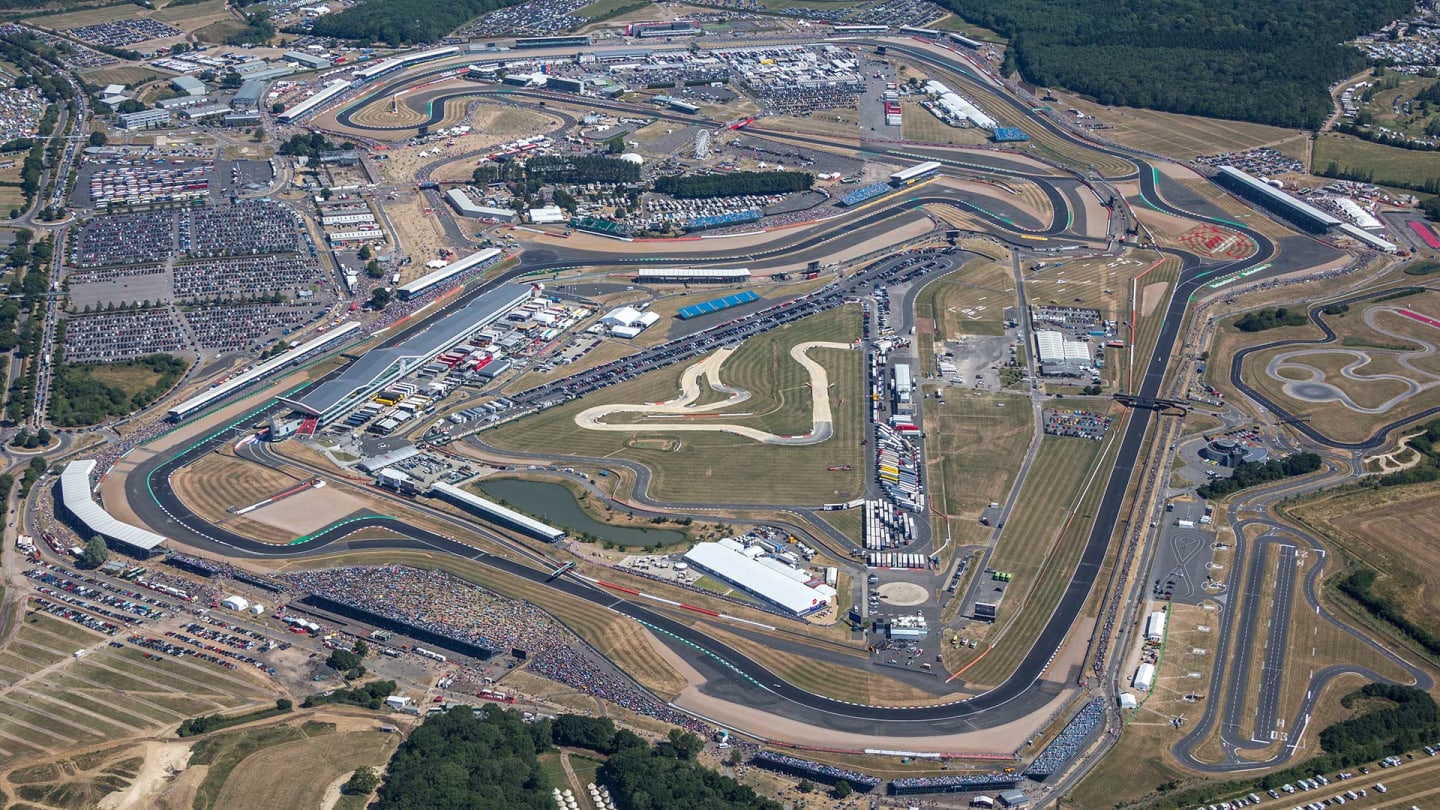 NORTHAMPTONSHIRE, UNITED KINGDOM. JUlY, 2018. Aerial View of the British Grand Prix at Silverstone,