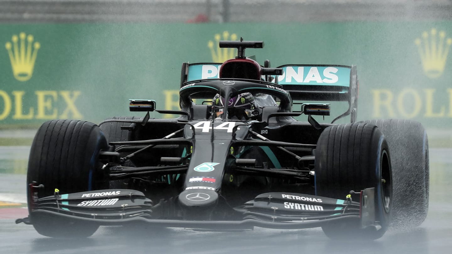 ISTANBUL, TURKEY - NOVEMBER 14: Lewis Hamilton (44) of Mercedes competes in the qualification lap