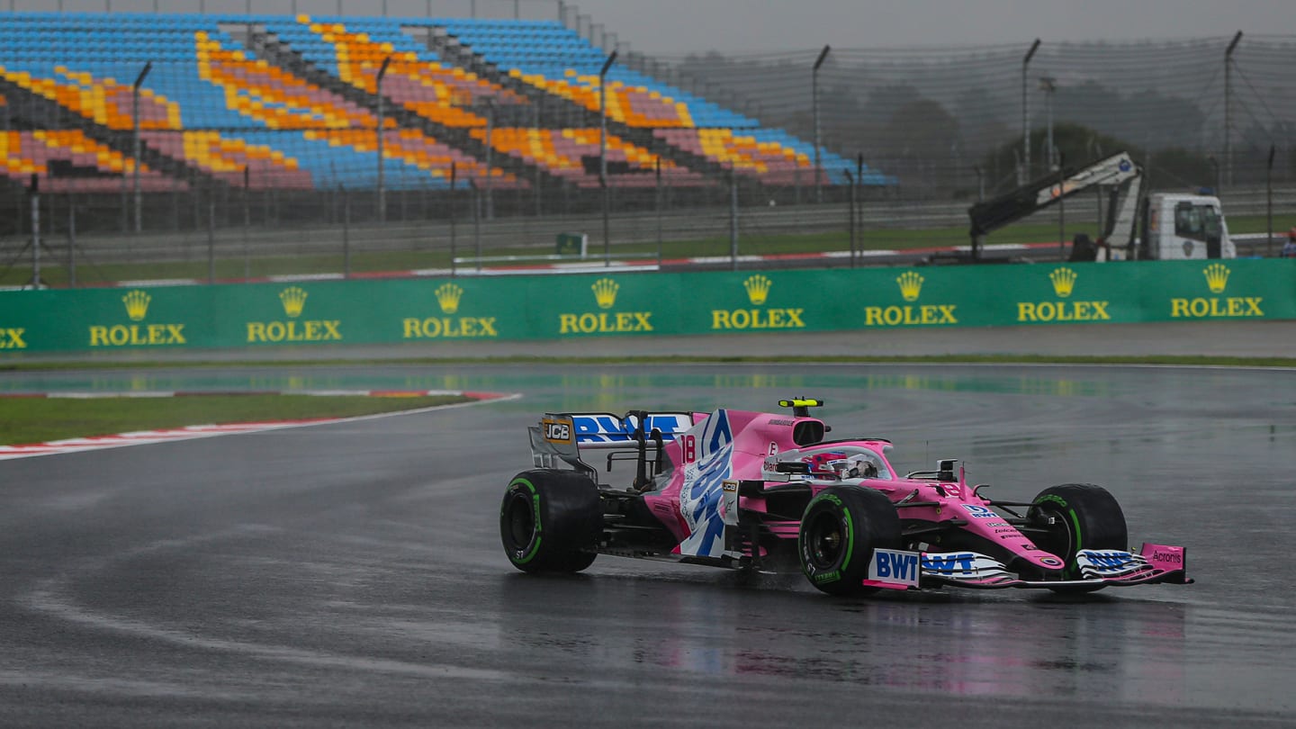 ISTANBUL, TURKEY - NOVEMBER 14: Lance Stroll (18) of Racing Point competes in the qualification lap