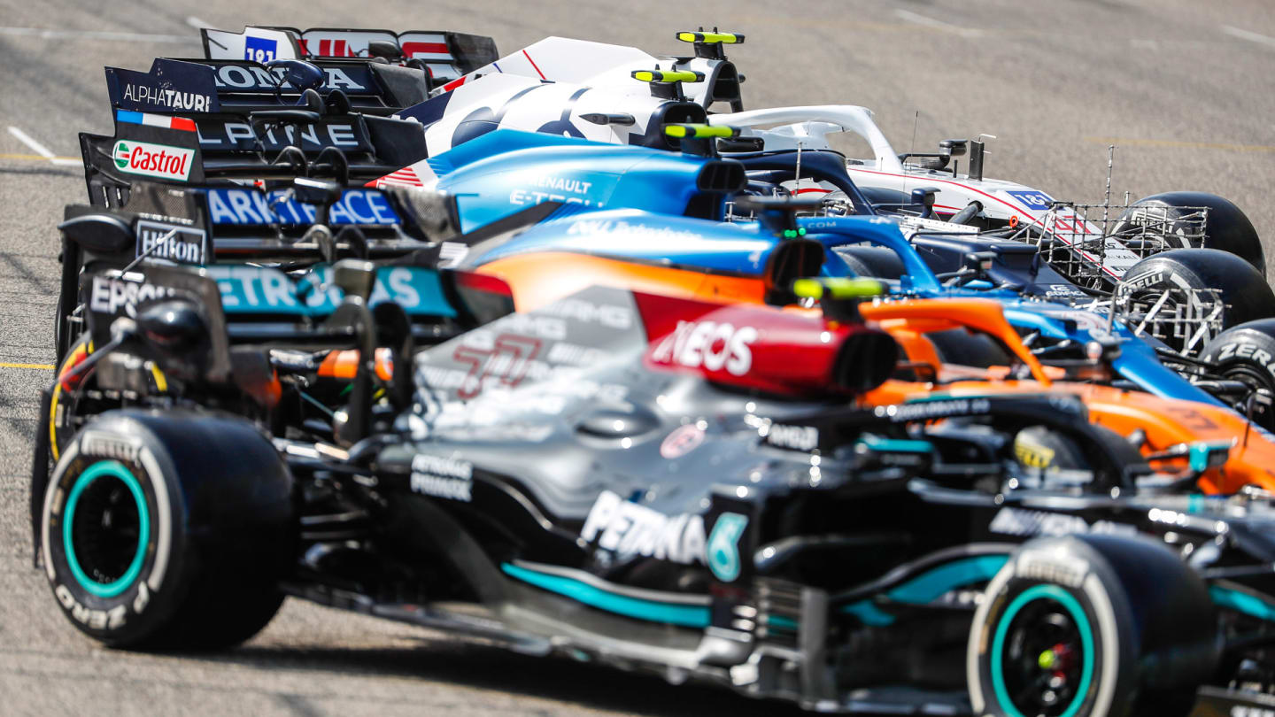 BAHRAIN INTERNATIONAL CIRCUIT, BAHRAIN - MARCH 12: The cars lined up on the grid during the Bahrain