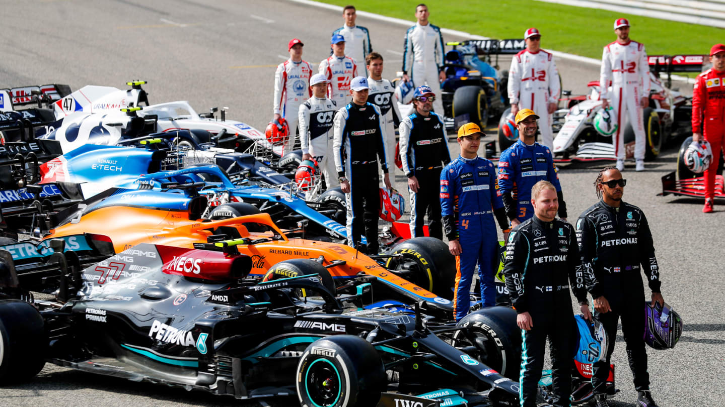 BAHRAIN INTERNATIONAL CIRCUIT, BAHRAIN - MARCH 12: Drivers during start of season photograph during