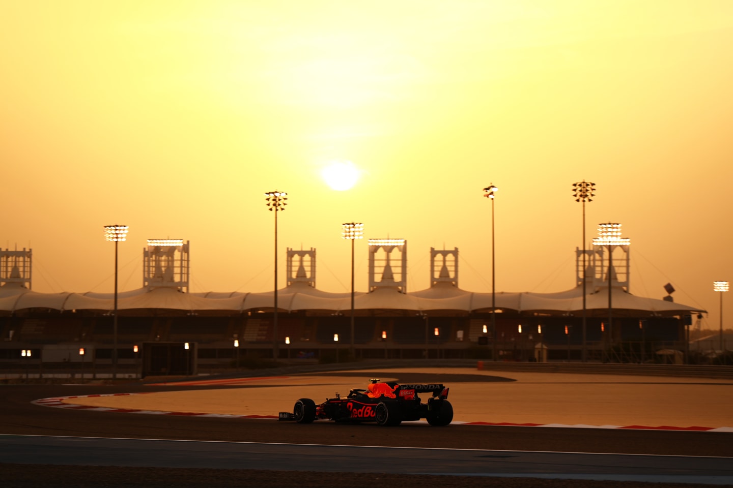 Perez drives his RB16B into the sunset on Day 2