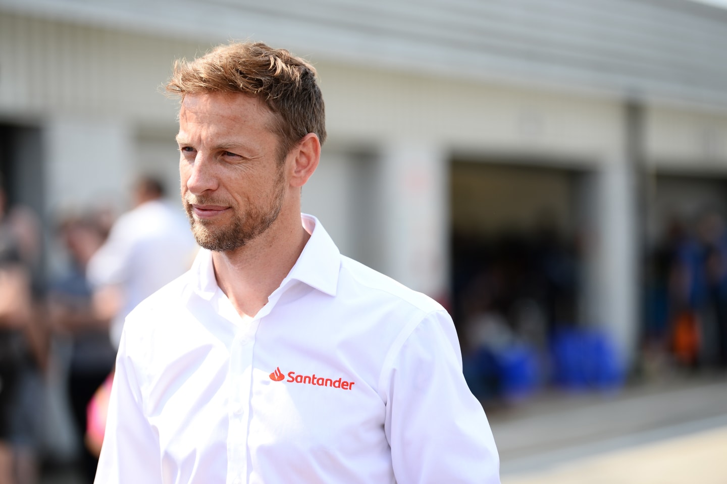NORTHAMPTON, ENGLAND - JULY 14:  Santander Ambassador Jenson Button is pictured during the 20th