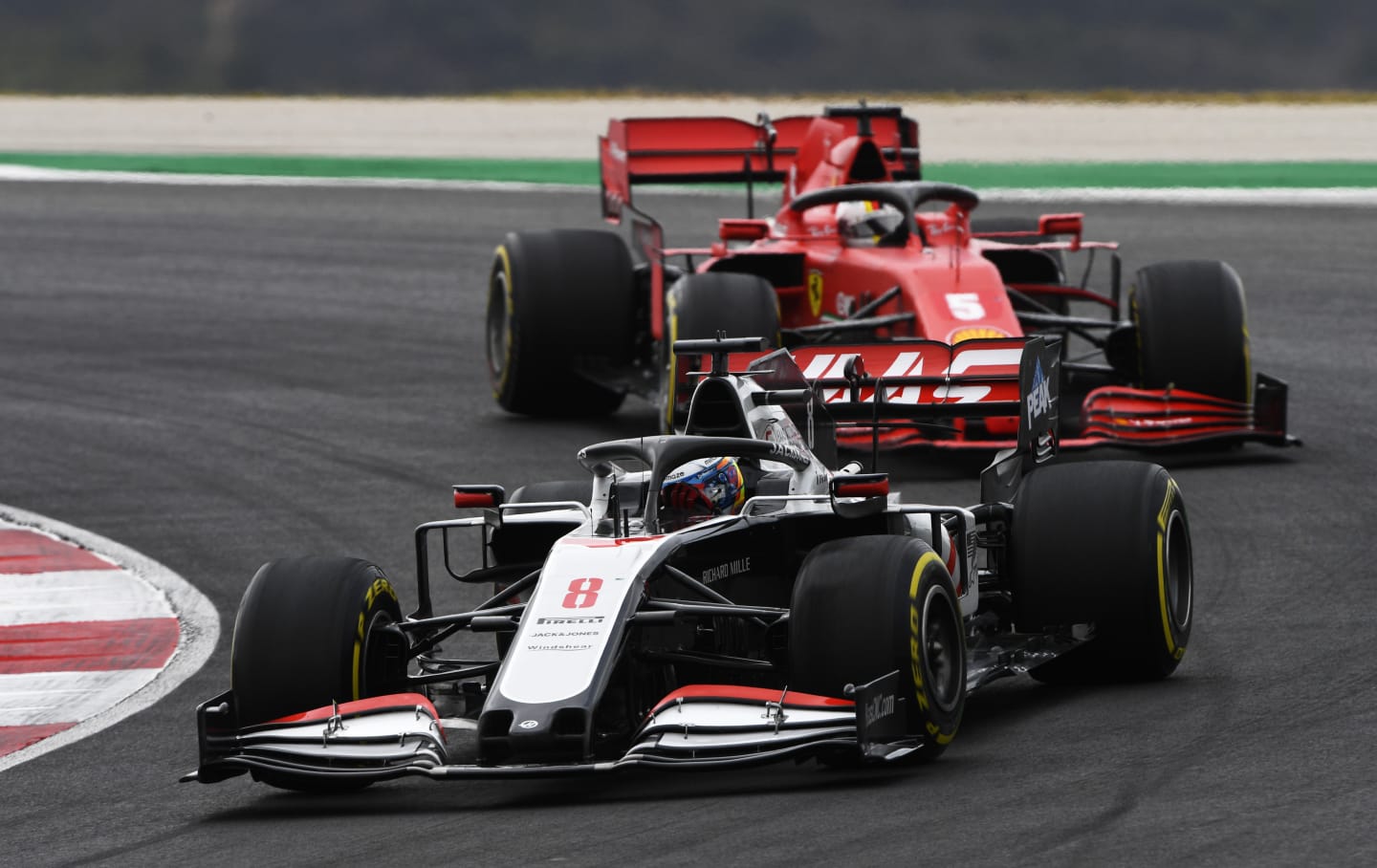 PORTIMAO, PORTUGAL - OCTOBER 25: Romain Grosjean of France driving the (8) Haas F1 Team VF-20